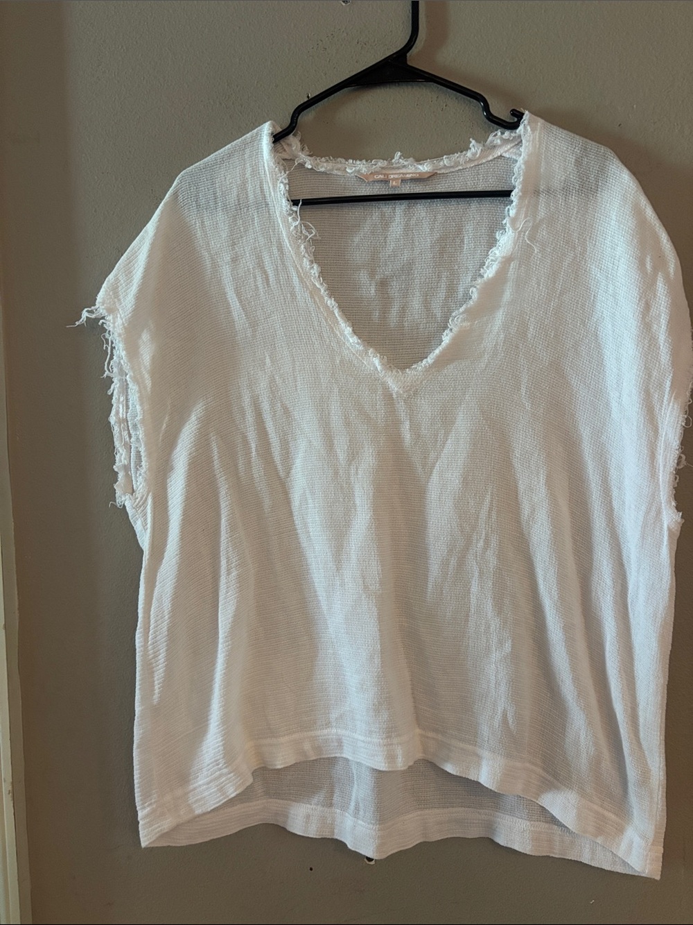 Raw-Edge White V-Neck Tank Top